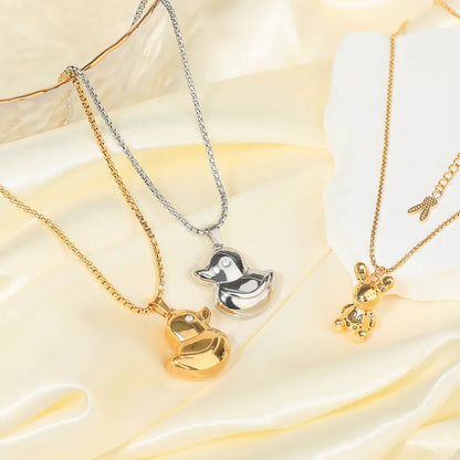 Wholesale Jewelry Casual Simple Style Little Bear Duck 304 Stainless Steel Zircon Gold Plated Pendant Necklace