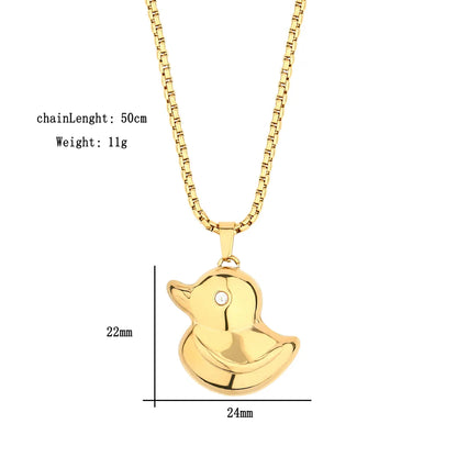 Wholesale Jewelry Casual Simple Style Little Bear Duck 304 Stainless Steel Zircon Gold Plated Pendant Necklace