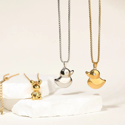 Wholesale Jewelry Casual Simple Style Little Bear Duck 304 Stainless Steel Zircon Gold Plated Pendant Necklace