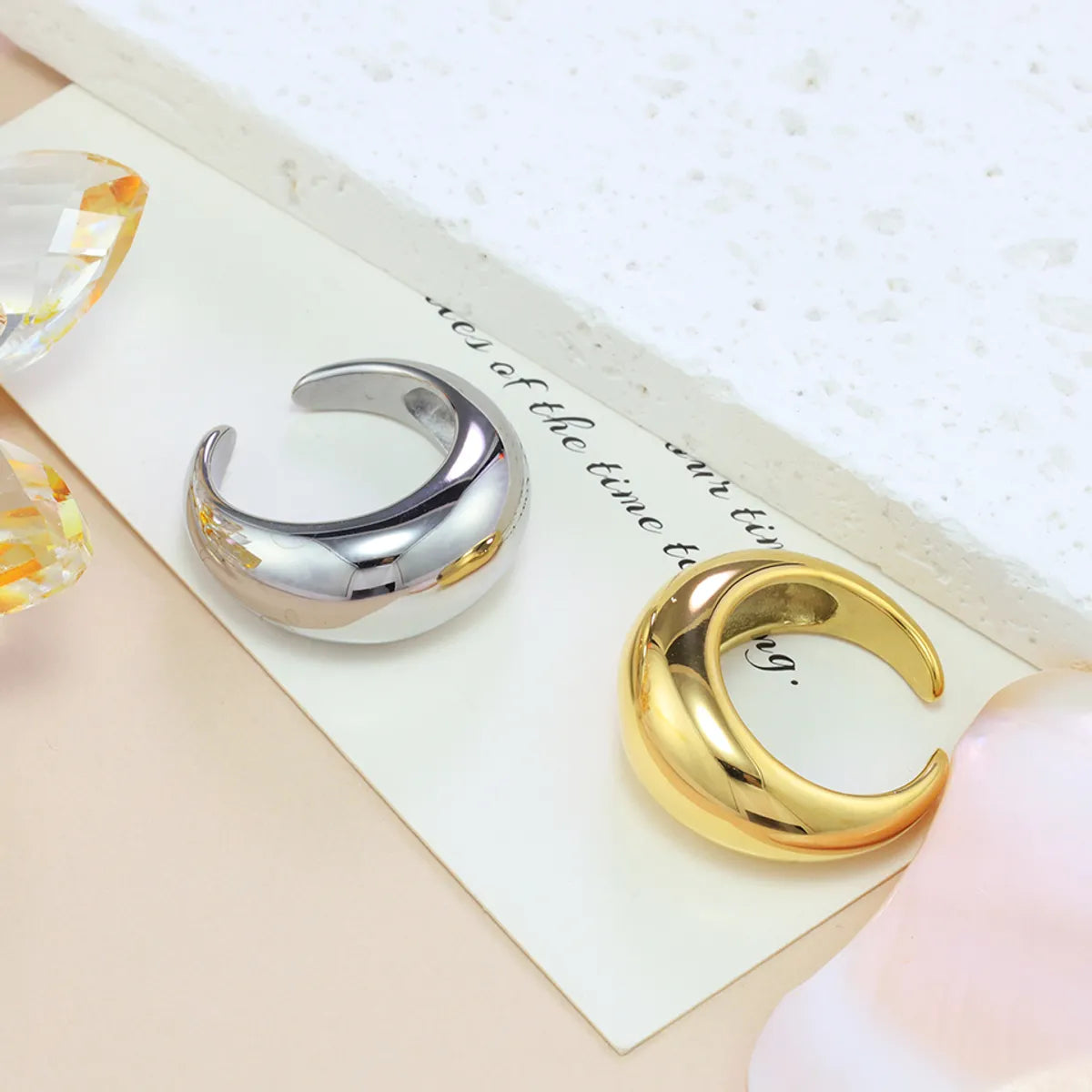 Wholesale Jewelry Casual Simple Style Moon 304 Stainless Steel 18K Gold Plated Handmade Open Rings