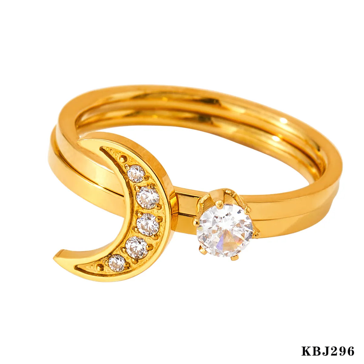 Wholesale Jewelry Casual Simple Style Moon 304 Stainless Steel Zircon 16K Gold Plated White Gold Plated Gold Plated Inlay Rings