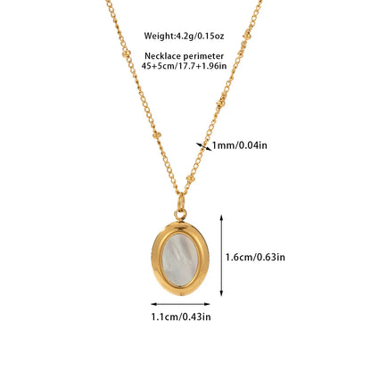 Wholesale Jewelry Casual Simple Style Oval Titanium Steel Shell Inlay Pendant Necklace