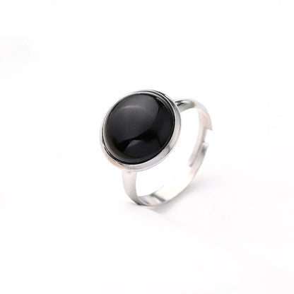 Wholesale Jewelry Casual Simple Style Round Solid Color 304 Stainless Steel Natural Stone Crystal Polishing Inlay Adjustable Ring