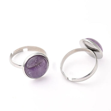 Wholesale Jewelry Casual Simple Style Round Solid Color 304 Stainless Steel Natural Stone Crystal Polishing Inlay Adjustable Ring