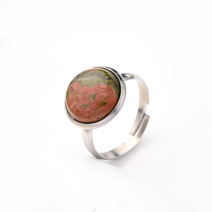 Wholesale Jewelry Casual Simple Style Round Spot Solid Color 304 Stainless Steel Natural Stone Opal Polishing Inlay Adjustable Ring