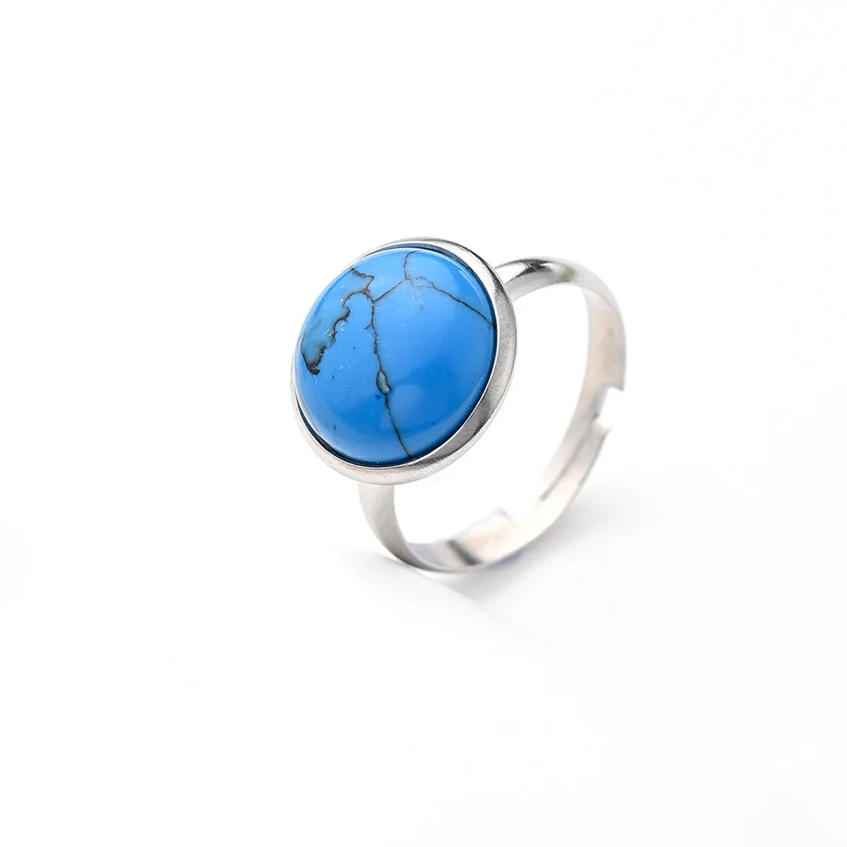 Wholesale Jewelry Casual Simple Style Round Spot Solid Color 304 Stainless Steel Natural Stone Opal Polishing Inlay Adjustable Ring