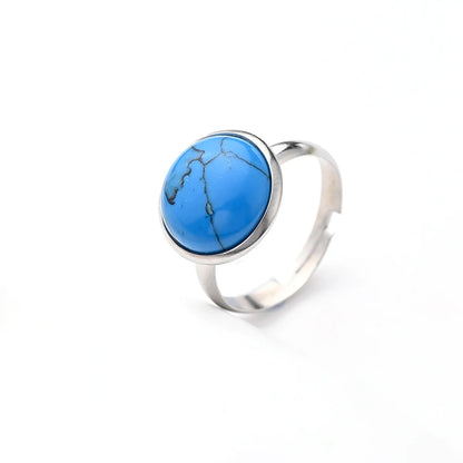 Wholesale Jewelry Casual Simple Style Round Spot Solid Color 304 Stainless Steel Natural Stone Opal Polishing Inlay Adjustable Ring