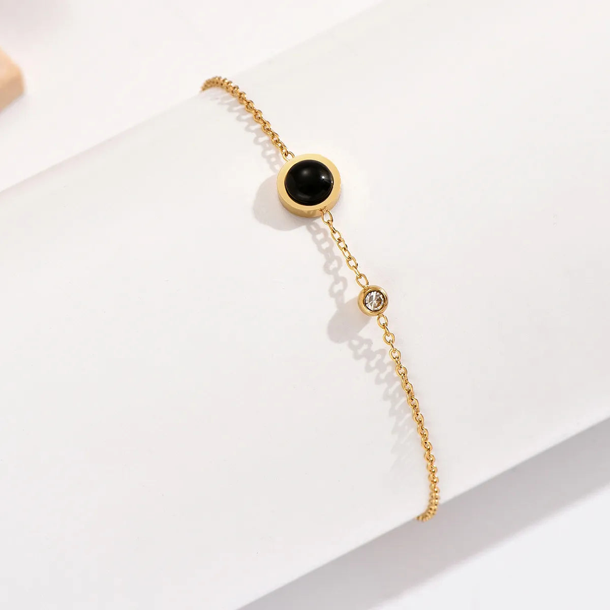 Casual Simple Style Round Stainless Steel Polishing Plating Inlay Acrylic Rhinestones 14k Gold Plated Women's Anklet