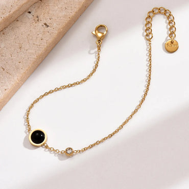 Casual Simple Style Round Stainless Steel Polishing Plating Inlay Acrylic Rhinestones 14k Gold Plated Women's Anklet