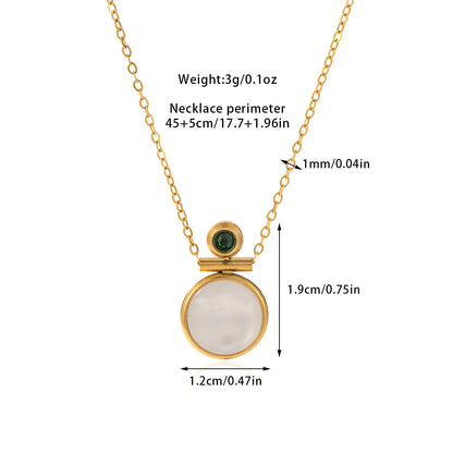 Wholesale Jewelry Casual Simple Style Round Titanium Steel Shell Zircon Inlay Pendant Necklace