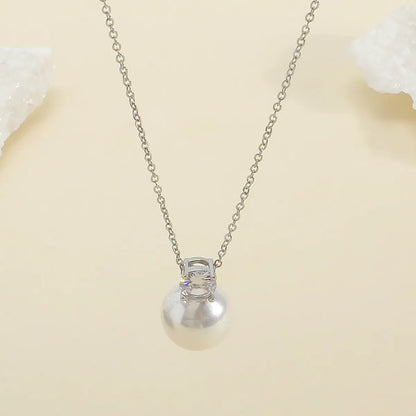 Wholesale Jewelry Casual Simple Style Solid Color 304 Stainless Steel Pearl Inlay Pendant Necklace