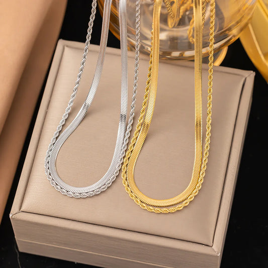 Wholesale Jewelry Casual Simple Style Solid Color 304 Stainless Steel Plating Double Layer Necklaces