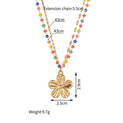 Wholesale Jewelry Casual Simple Style Sun Flower 304 Stainless Steel Double Layer Necklaces