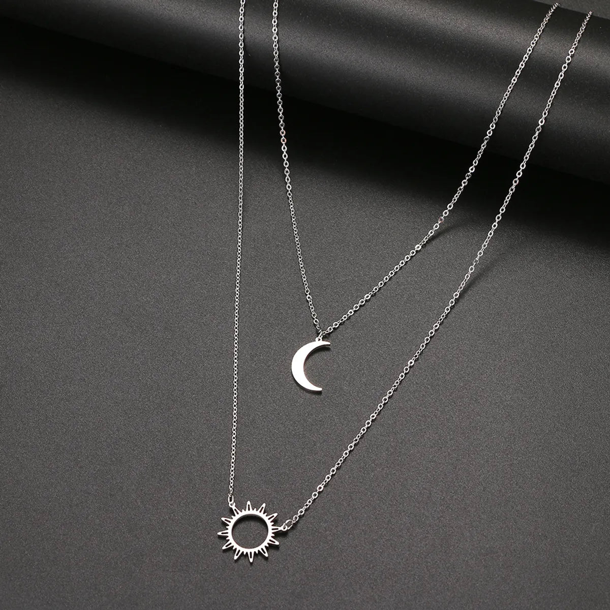 Wholesale Jewelry Casual Simple Style Sun Moon 304 Stainless Steel Hollow Out Pendant Necklace