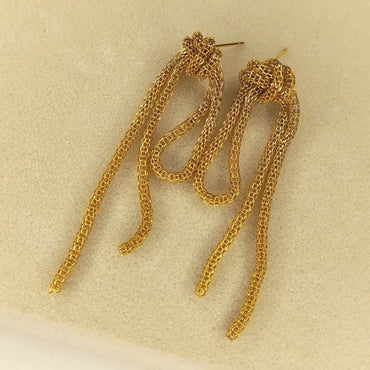 Wholesale Jewelry Casual Simple Style Tassel Knot Metal 18k Gold Plated Plating Drop Earrings