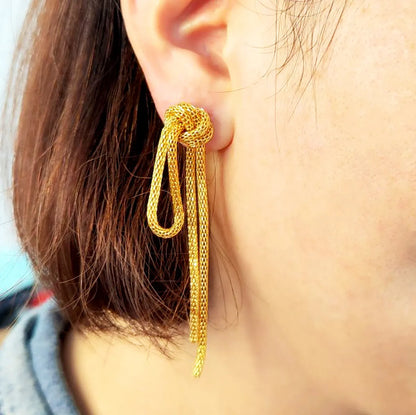 Wholesale Jewelry Casual Simple Style Tassel Knot Metal 18k Gold Plated Plating Drop Earrings