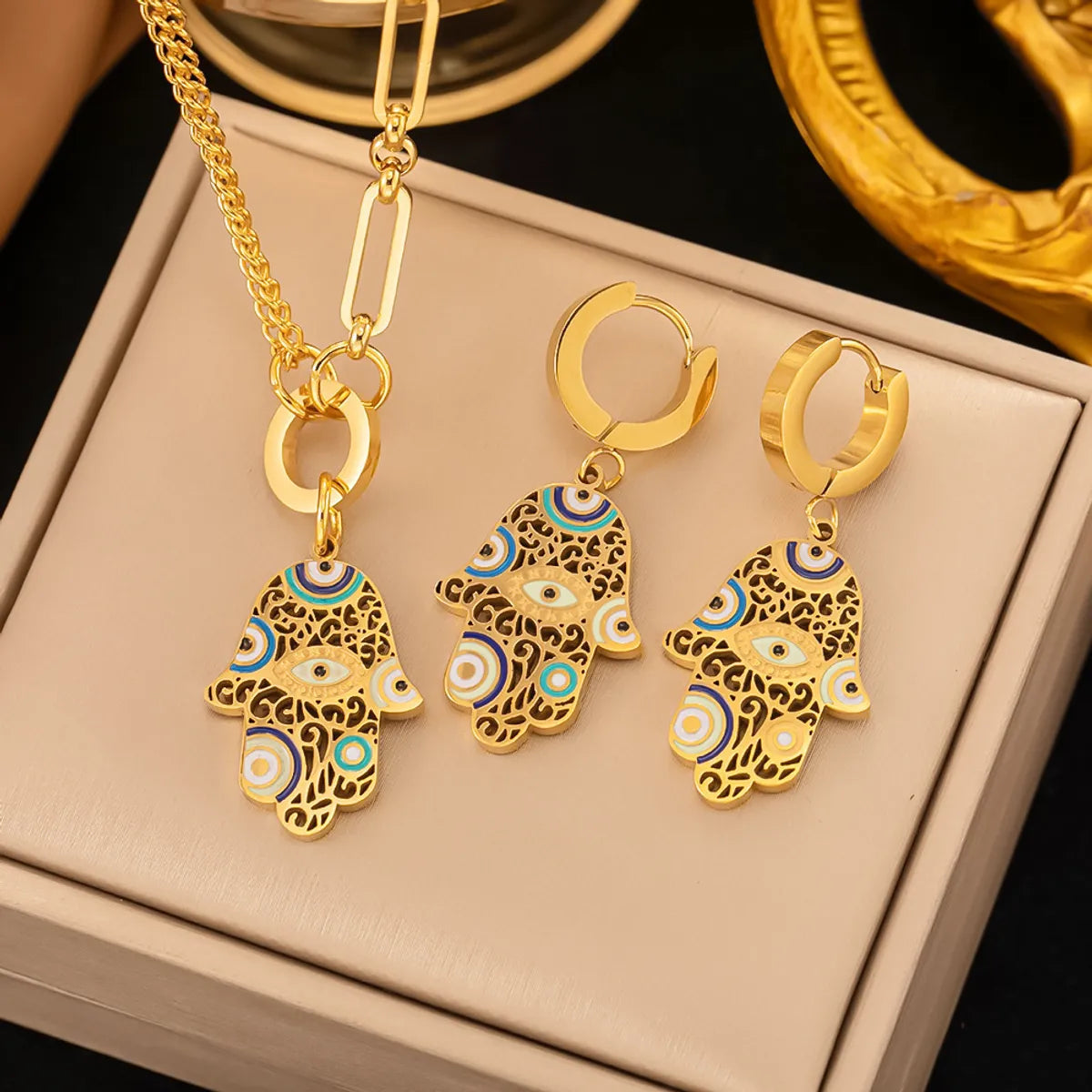 Wholesale Jewelry Casual Simple Style Water Droplets Heart Shape Eye Titanium Steel Plating Jewelry Set