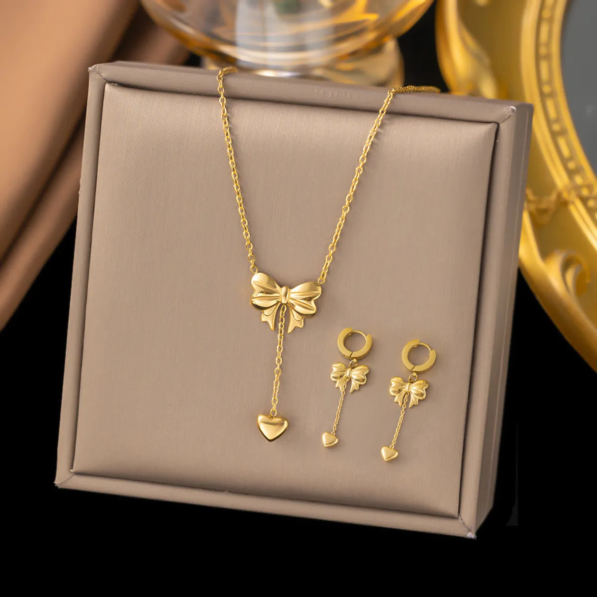 Wholesale Jewelry Casual Simple Style Water Droplets Heart Shape Eye Titanium Steel Plating Jewelry Set