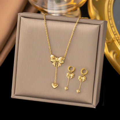 Wholesale Jewelry Casual Simple Style Water Droplets Heart Shape Eye Titanium Steel Plating Jewelry Set