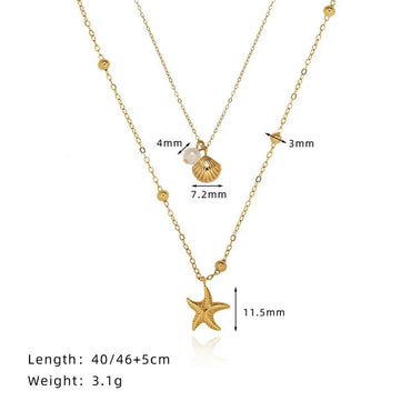 Wholesale Jewelry Casual Starfish Shell 201 Stainless Steel 304 Stainless Steel 18K Gold Plated Pearl Double Layer Necklaces