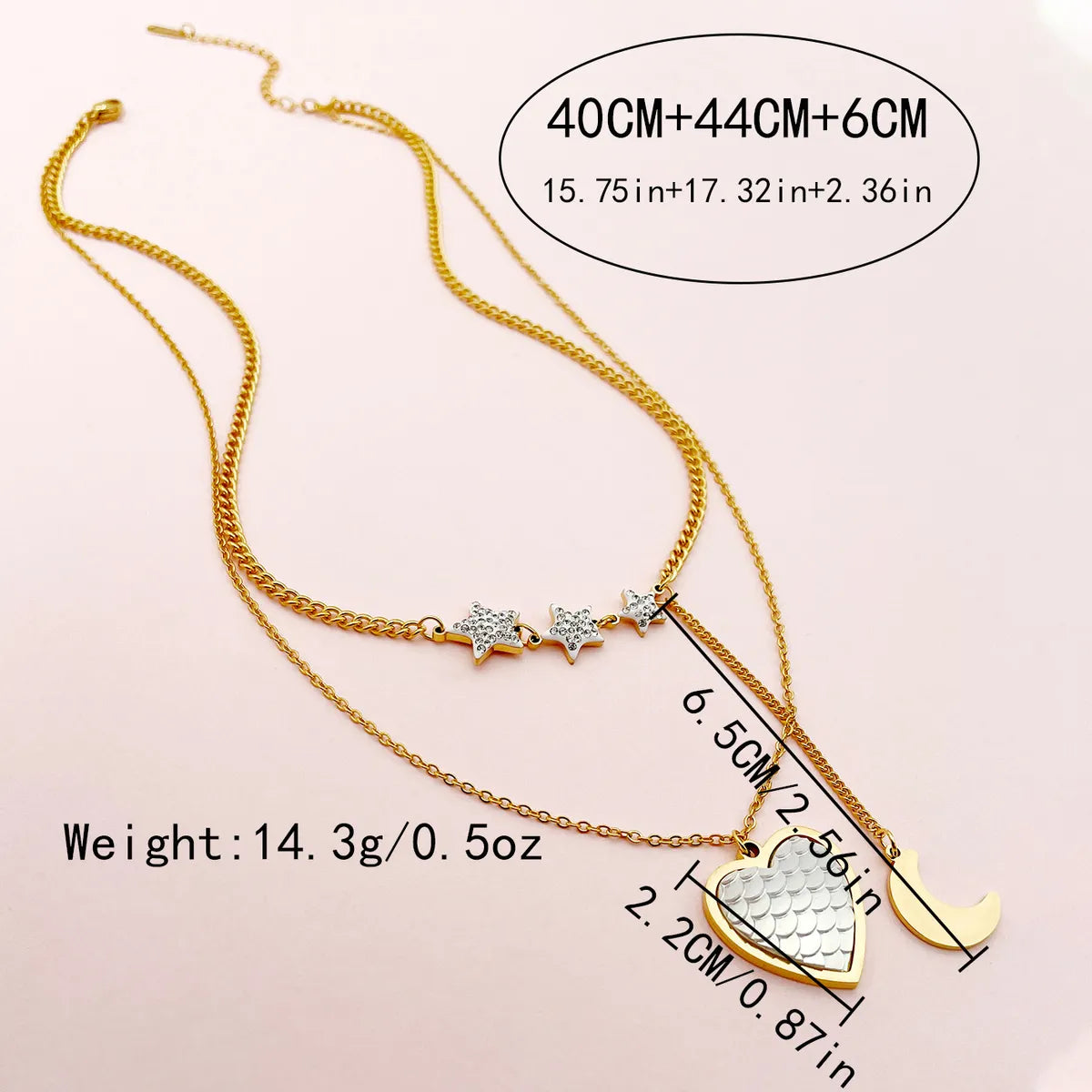 Wholesale Jewelry Casual Sweet Artistic Star Heart Shape 304 Stainless Steel Natural Stone Beads 14K Gold Plated Plating Inlay Three Layer Necklace