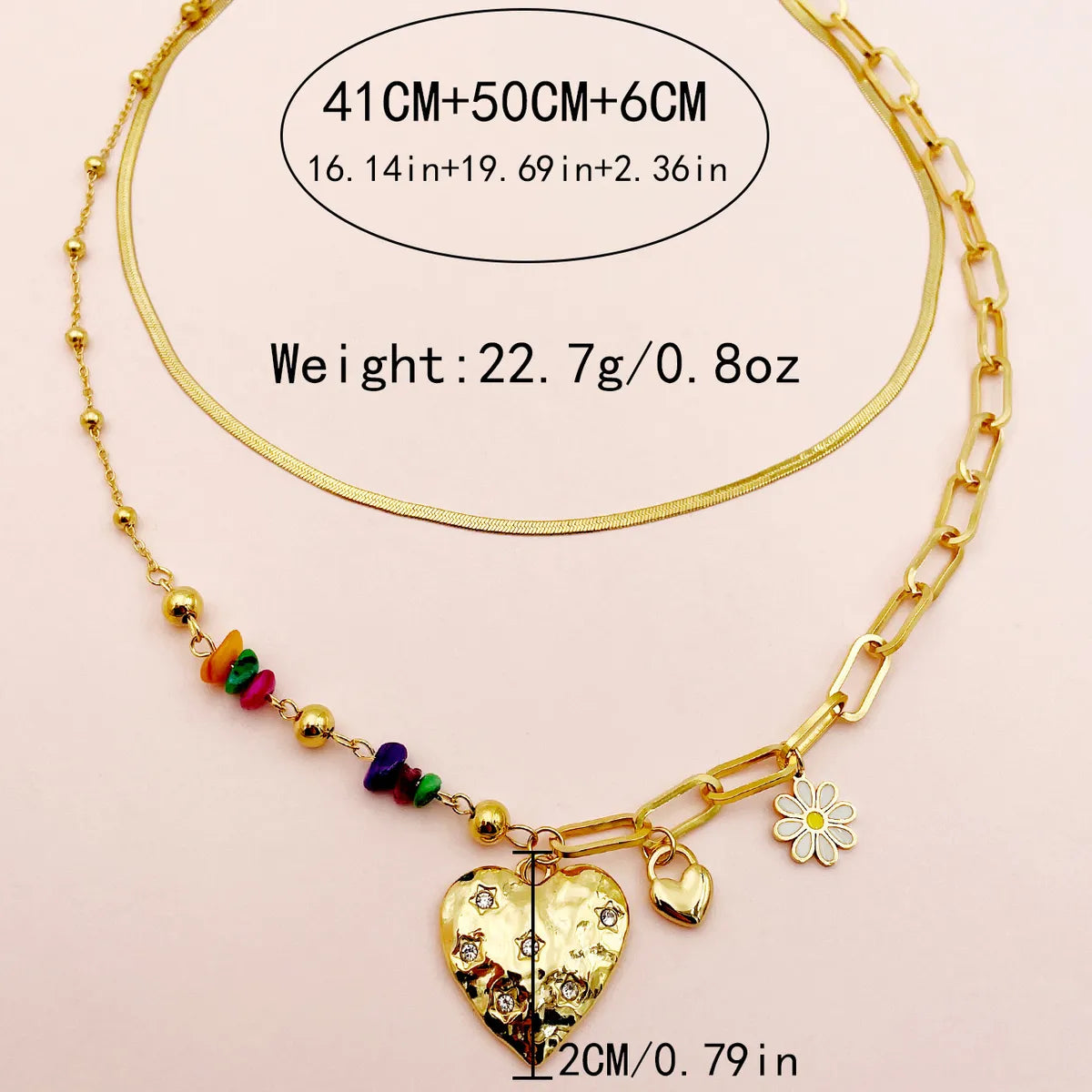 Wholesale Jewelry Casual Sweet Artistic Star Heart Shape 304 Stainless Steel Natural Stone Beads 14K Gold Plated Plating Inlay Three Layer Necklace