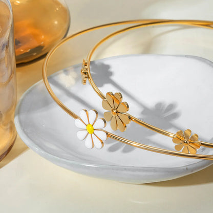 Wholesale Jewelry Casual Sweet Daisy 304 Stainless Steel 18K Gold Plated Enamel Choker