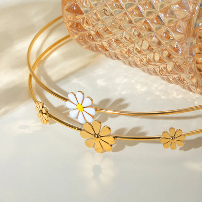 Wholesale Jewelry Casual Sweet Daisy 304 Stainless Steel 18K Gold Plated Enamel Choker