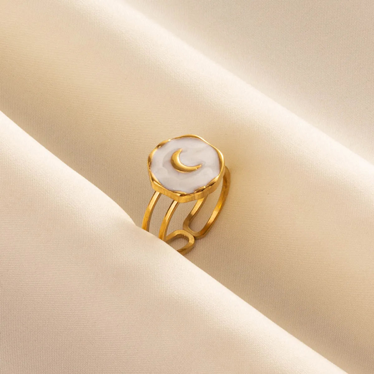 Wholesale Jewelry Casual Sweet Geometric Moon 304 Stainless Steel 18K Gold Plated Polishing Enamel Open Rings