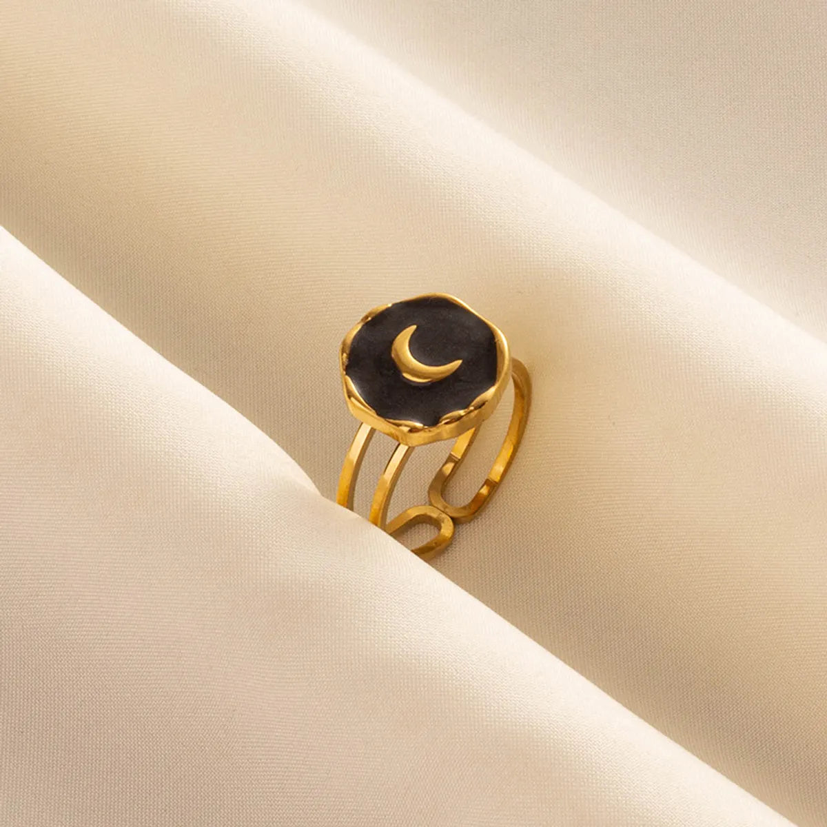 Wholesale Jewelry Casual Sweet Geometric Moon 304 Stainless Steel 18K Gold Plated Polishing Enamel Open Rings