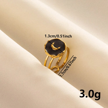 Wholesale Jewelry Casual Sweet Geometric Moon 304 Stainless Steel 18K Gold Plated Polishing Enamel Open Rings