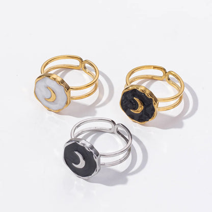 Wholesale Jewelry Casual Sweet Geometric Moon 304 Stainless Steel 18K Gold Plated Polishing Enamel Open Rings