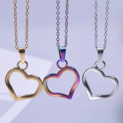 Wholesale Jewelry Casual Sweet Heart Shape 304 Stainless Steel 18K Gold Plated Hollow Out Charms Pendant Necklace