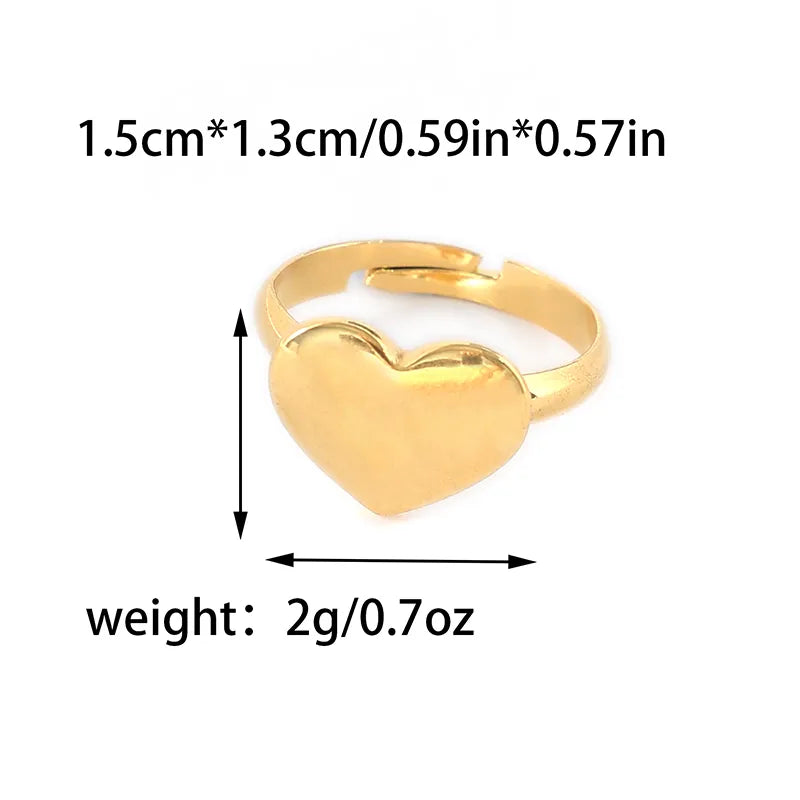 Wholesale Jewelry Casual Sweet Heart Shape 304 Stainless Steel Rhinestones 14K Gold Plated Inlay Open Rings