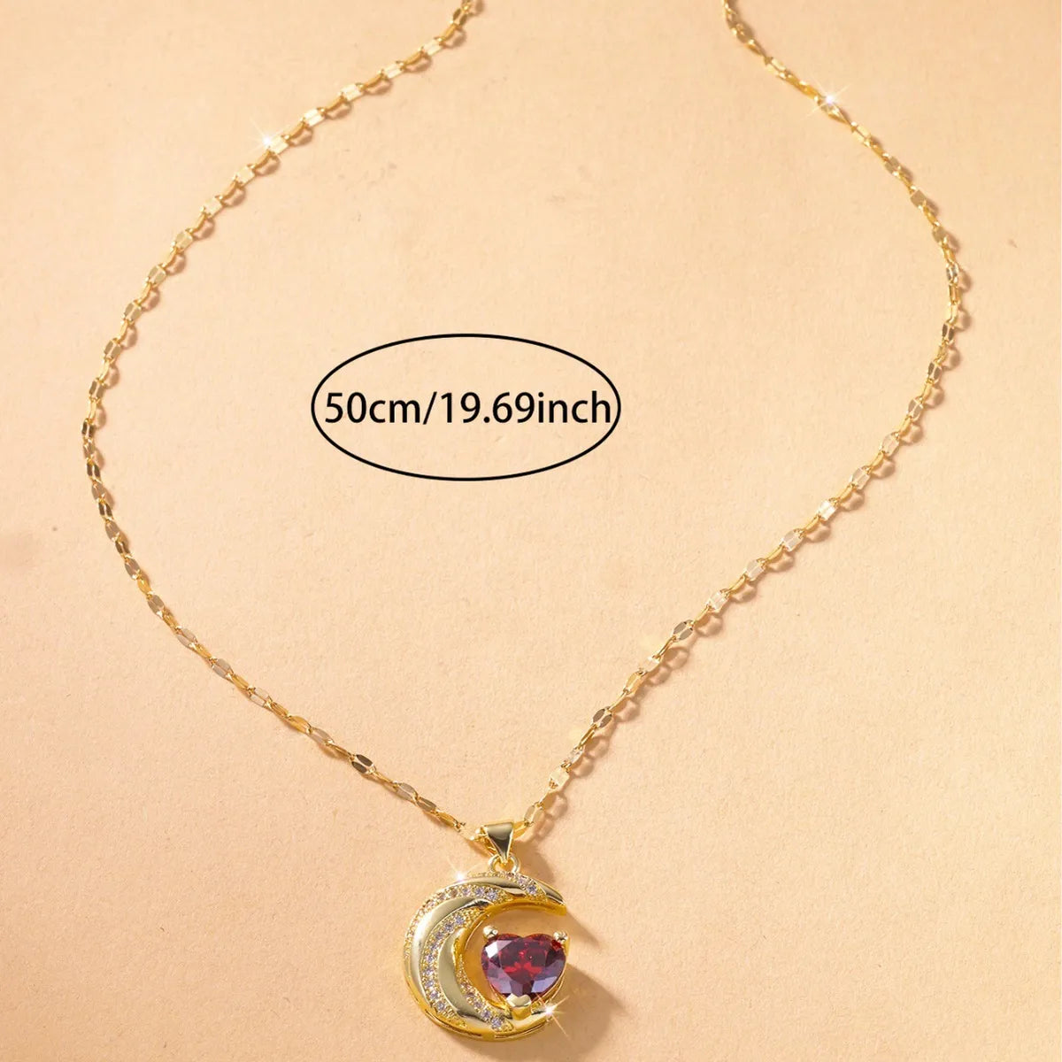 Wholesale Jewelry Casual Sweet Moon Heart Shape Titanium Steel Zircon Inlay Pendant Necklace