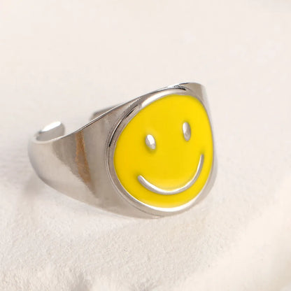 Wholesale Jewelry Casual Sweet Simple Style Heart Shape Smiley Face Flower Titanium Steel Enamel Open Rings