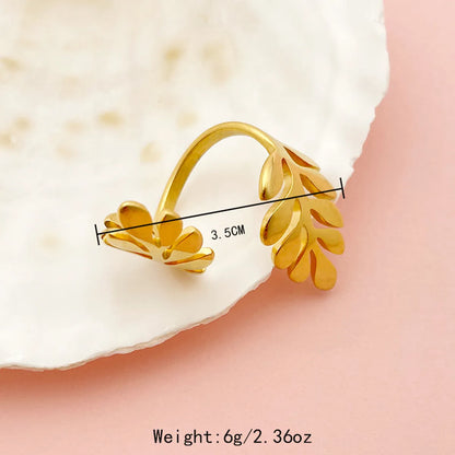 Wholesale Jewelry Casual Sweet Simple Style Leaves Flower 304 Stainless Steel 14K Gold Plated Plating Open Rings Rings