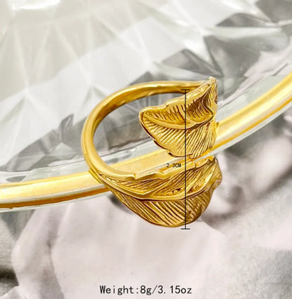 Wholesale Jewelry Casual Sweet Simple Style Leaves Flower 304 Stainless Steel 14K Gold Plated Plating Open Rings Rings