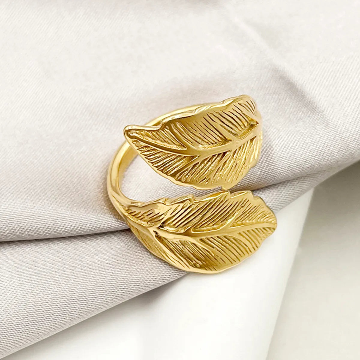 Wholesale Jewelry Casual Sweet Simple Style Leaves Flower 304 Stainless Steel 14K Gold Plated Plating Open Rings Rings