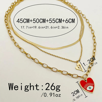 Wholesale Jewelry Casual Sweet Square Heart Shape Eye 304 Stainless Steel Pearl 14K Gold Plated Layered Plating Three Layer Necklace