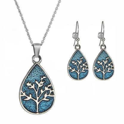 Wholesale Jewelry Casual Tree Stainless Steel Alloy Earrings Necklace Jewelry Set