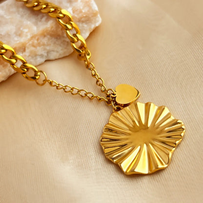 Wholesale Jewelry Casual Tropical Heart Shape Lotus Leaf HD-18918 201 Stainless Steel 18K Gold Plated Pendant Necklace