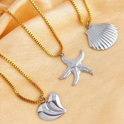 Wholesale Jewelry Casual Tropical Starfish Heart Shape Shell 304 Stainless Steel 18K Gold Plated Plating Pendant Necklace