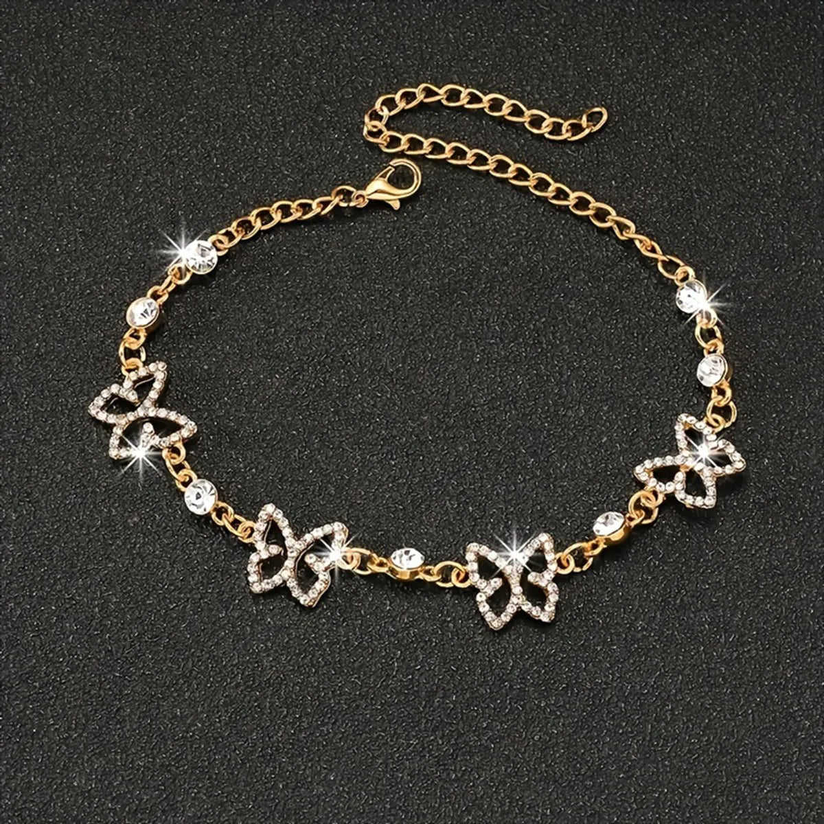 Wholesale Jewelry Casual Vacation Butterfly Zinc Alloy Rhinestones Hollow Out Inlay Anklet