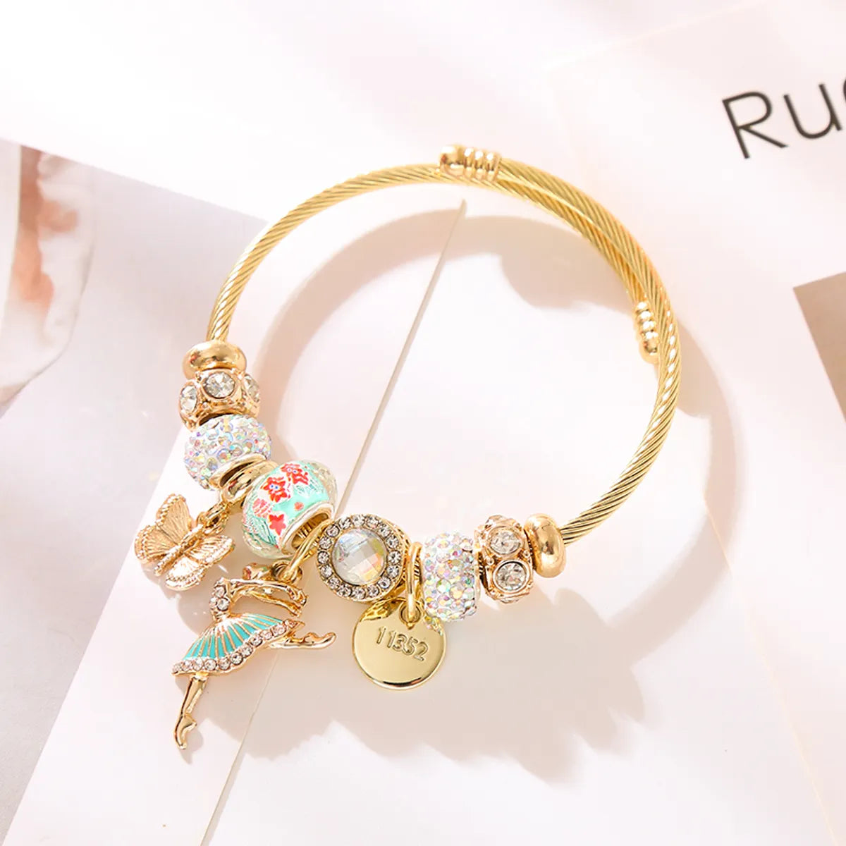 Casual Vacation Classic Style Cartoon Character Butterfly Gold Plated Rhinestones 304 Stainless Steel Alloy Wholesale Bangle