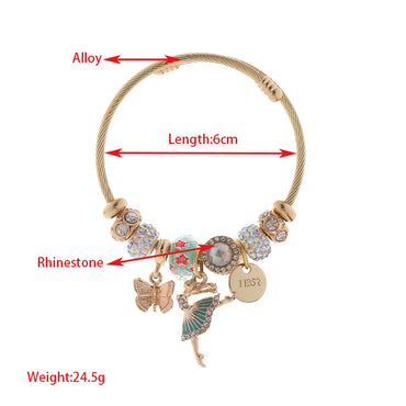 Casual Vacation Classic Style Cartoon Character Butterfly Gold Plated Rhinestones 304 Stainless Steel Alloy Wholesale Bangle