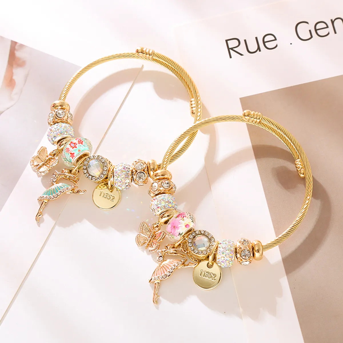 Casual Vacation Classic Style Cartoon Character Butterfly Gold Plated Rhinestones 304 Stainless Steel Alloy Wholesale Bangle