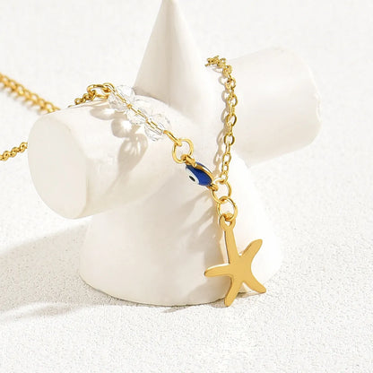 Wholesale Jewelry Casual Vacation Devil's Eye Starfish Stainless Steel 18k Gold Plated Anklet