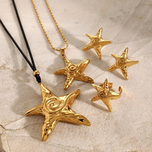 Wholesale Jewelry Casual Vacation IG Style Pentagram 316 Stainless Steel  18K Gold Plated Plating Rings Earrings Necklace