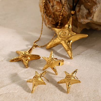 Wholesale Jewelry Casual Vacation IG Style Pentagram 316 Stainless Steel  18K Gold Plated Plating Rings Earrings Necklace